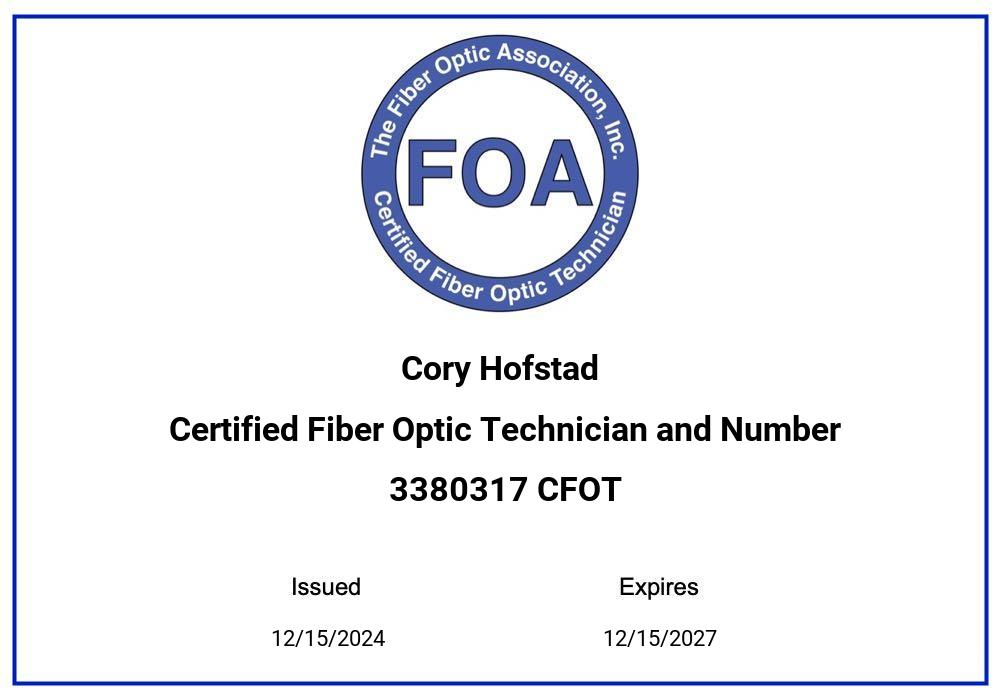 CERTIFIED FIBER OPTIC TECHNIAN