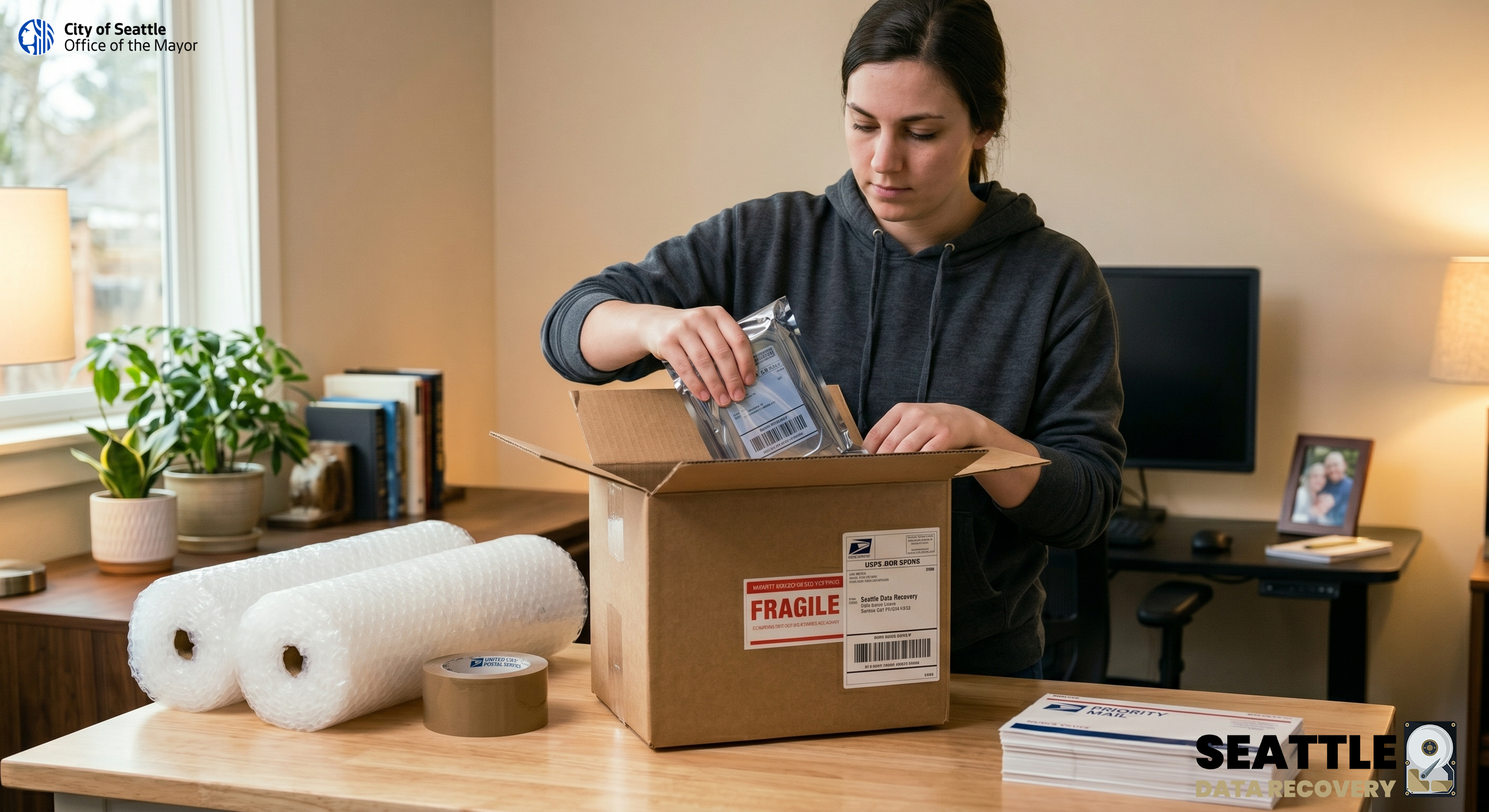 Seattle Mayor Katie Wilson Packing a USPS Box at Home
